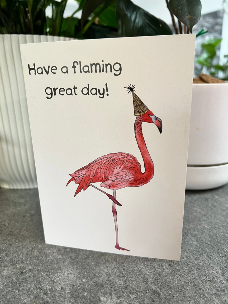 Hand-Illustrated 7 x 5-inch Flamingo Birthday Card